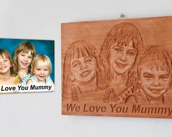 Wood anniversary -wood carving of Family photo, Family carving form custom photo for golden anniversary or any other anniversary surprise