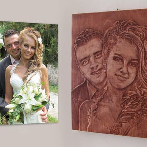 Wooden carving of your own Picture wood carving engraving of portraits make your own customized woodcarving for the wall wood relief image 2