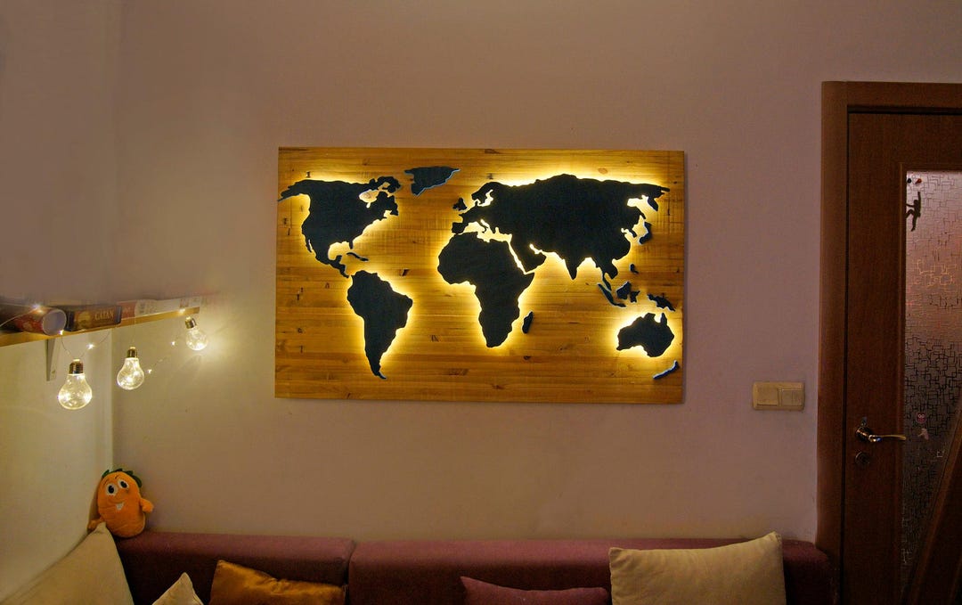 House Warming Present, Wooden World Map With LED Lights! Eco-friendly ...