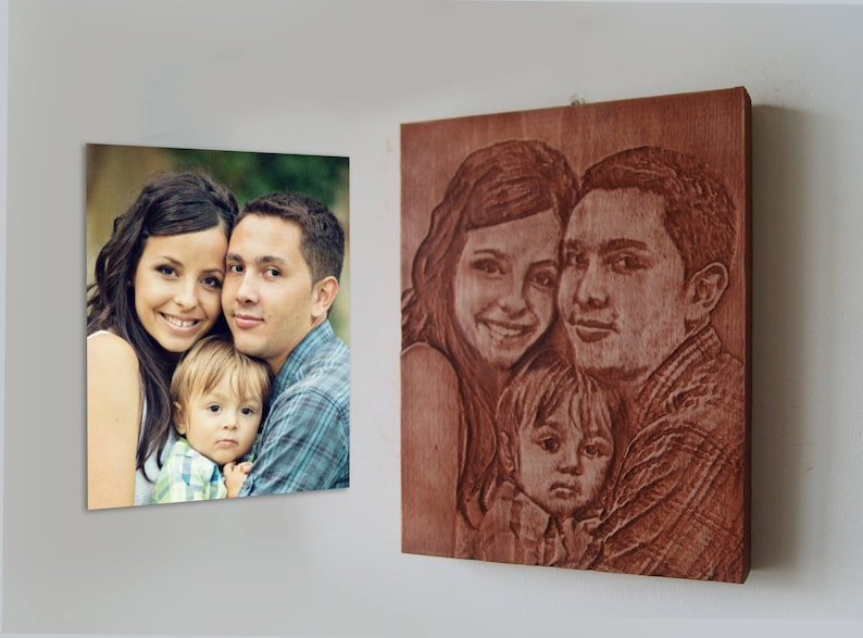 Sculpture sur bois personnalisée Portrait de famille en bois 3D photo gravée personnalisée pour anniversaire de mariage, cadeau spécial d'anniversaire image 1