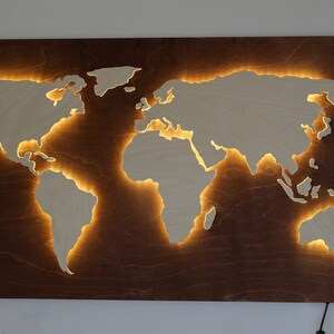Mapa del mundo de madera para decoración de paredes a la venta, panel de madera 3D para decoración artística y para colgar en la pared, mapa del mundo con luces LED