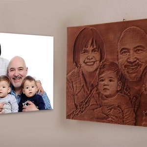 Sculpture sur bois personnalisée Portrait de famille en bois 3D photo gravée personnalisée pour anniversaire de mariage, cadeau spécial d'anniversaire image 3