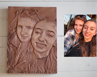 Custom 3D Wood Carved Portrait: Personalized Photo Relief for Christmas