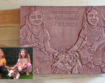 Custom Wood Carved 3D Family Portrait: Personalized Photo Engraving
