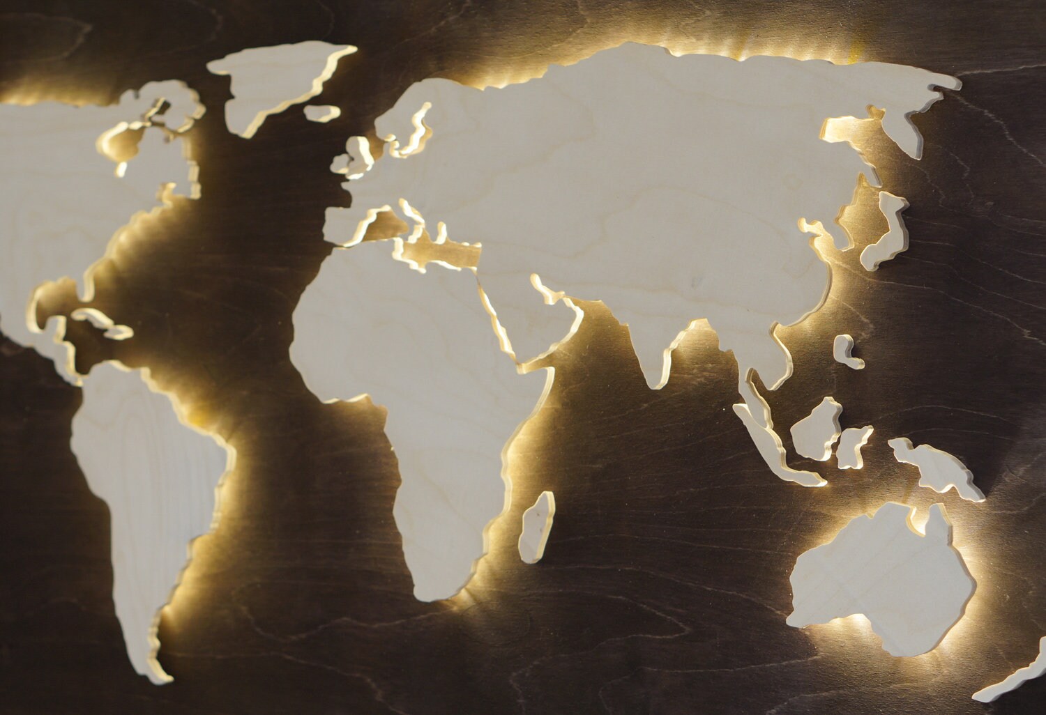 Wooden World Map as Light up Wall Decor Custom Wall Map With Etsy