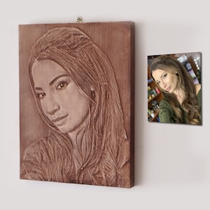 Custom Wood Carving Portrait: Engraved Family Photo, Wall Decor (32x24cm)