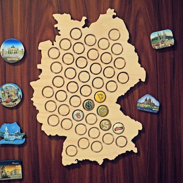 Beer Cap Holder with Germany map form. Perfect wall decoration gift for collectors, beer drinkers, husband or father. Anniversary, birthday