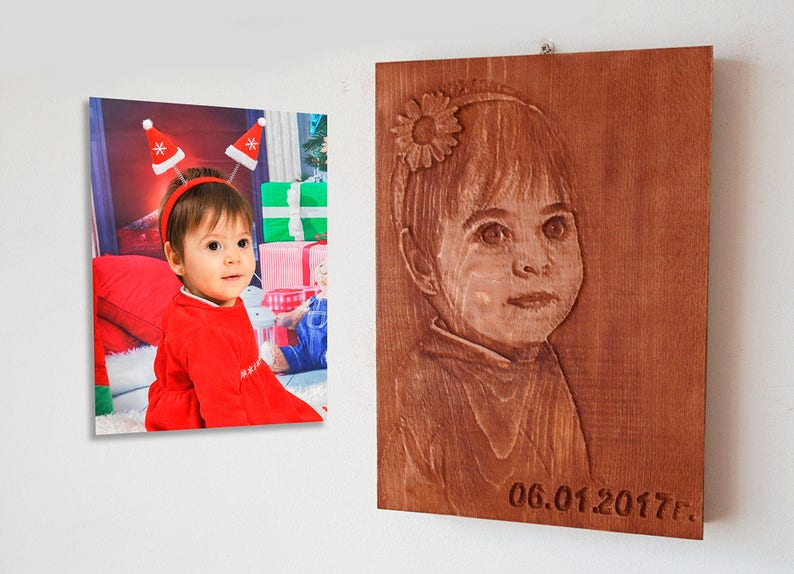 Wooden carving of your own Picture wood carving engraving of portraits make your own customized woodcarving for the wall wood relief image 8