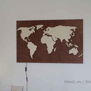 Wood World Map wall art, Flat earth, LED world map as wall decor and art decoration for wall hanging, ambient light decor image 5