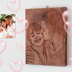Bloque de fotos de madera, retrato de pareja personalizado, regalos de San Valentín para él o ella, idea significativa para un regalo de San Valentín, retrato tallado