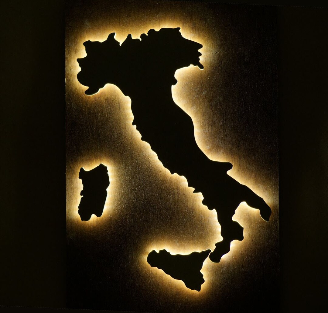Map of Italy Wall Decor as Housewarming Gift, Italy Artwork for Ambient Light Wall, Rustic Home