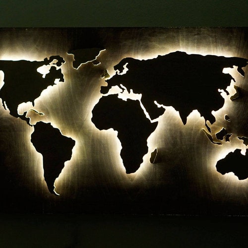 Wood World Map Ambient Light Decor World in Frame Map on Etsy