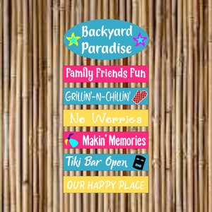 Letrero de piscina &quot;Paraíso en el patio trasero&quot;: Decoración de bar Tiki (archivos SVG y DXF)