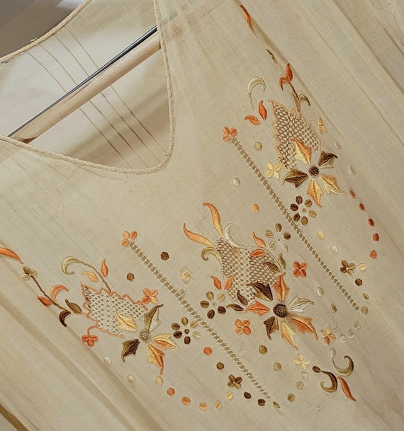 Vintage Antique 1920s Hungarian Embroidered Sheer… - image 3