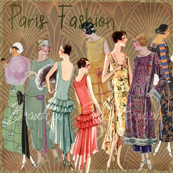 Paris Fashion ladies 1920s cutouts, flapper era fashion models roaring twenties journal ephemera art deco printable collage sheets