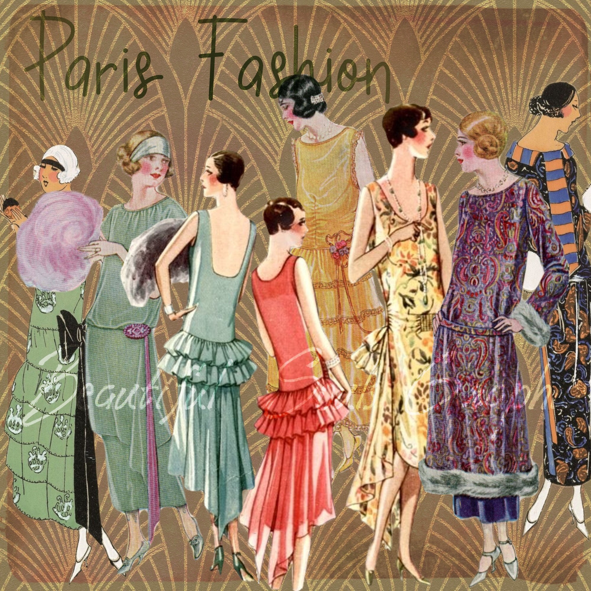 Paris Fashion Ladies 1920s Cutouts, Flapper Era Fashion Models Roaring ...