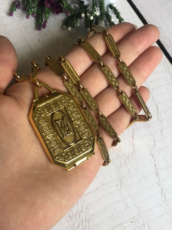 Large Vintage Style Locket, Gold Tone Locket and C