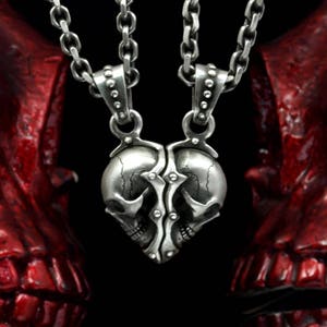 Heart skull couple pendant &quot;Forever&quot; in .935 silver - Love will tear us apart Collection