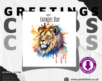 Lion Design Fathers Day Square Card v4 / Multiuse Design - Transparent PNG Cards For Dad - Commercial Use