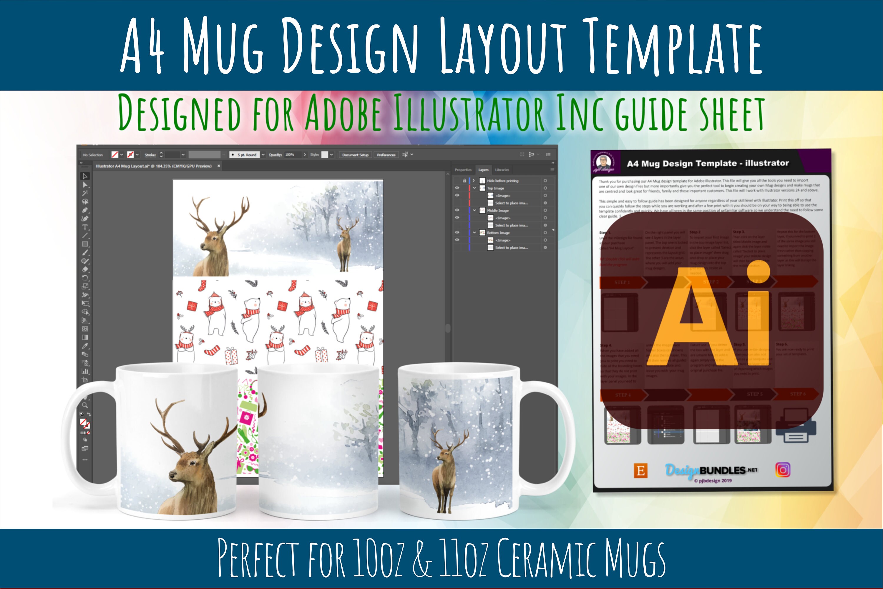 Adobe Illustrator Mug Design Layout Template Perfect Layout Etsy