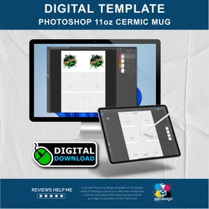 A4-Becher-Designvorlage: 11 Unzen Keramiksublimation, Photoshop PSD (PDF-Anleitung enthalten)