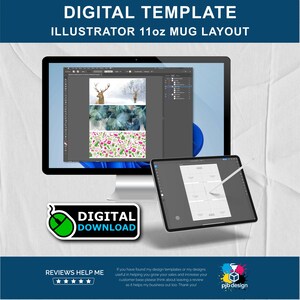 Adobe Illustrator Mug Design Layout: 11oz US Letter (Digital Download)