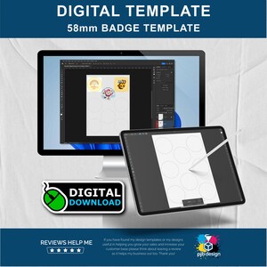 Szablon projektu i układu plakietki na przycisk 58 mm w programie Photoshop — Photoshop, obiekty inteligentne PSD