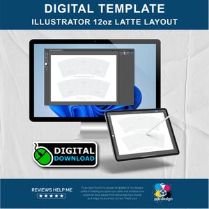 12oz Latte Mug Sublimation Template: Illustrator Design Tool (Ai File)