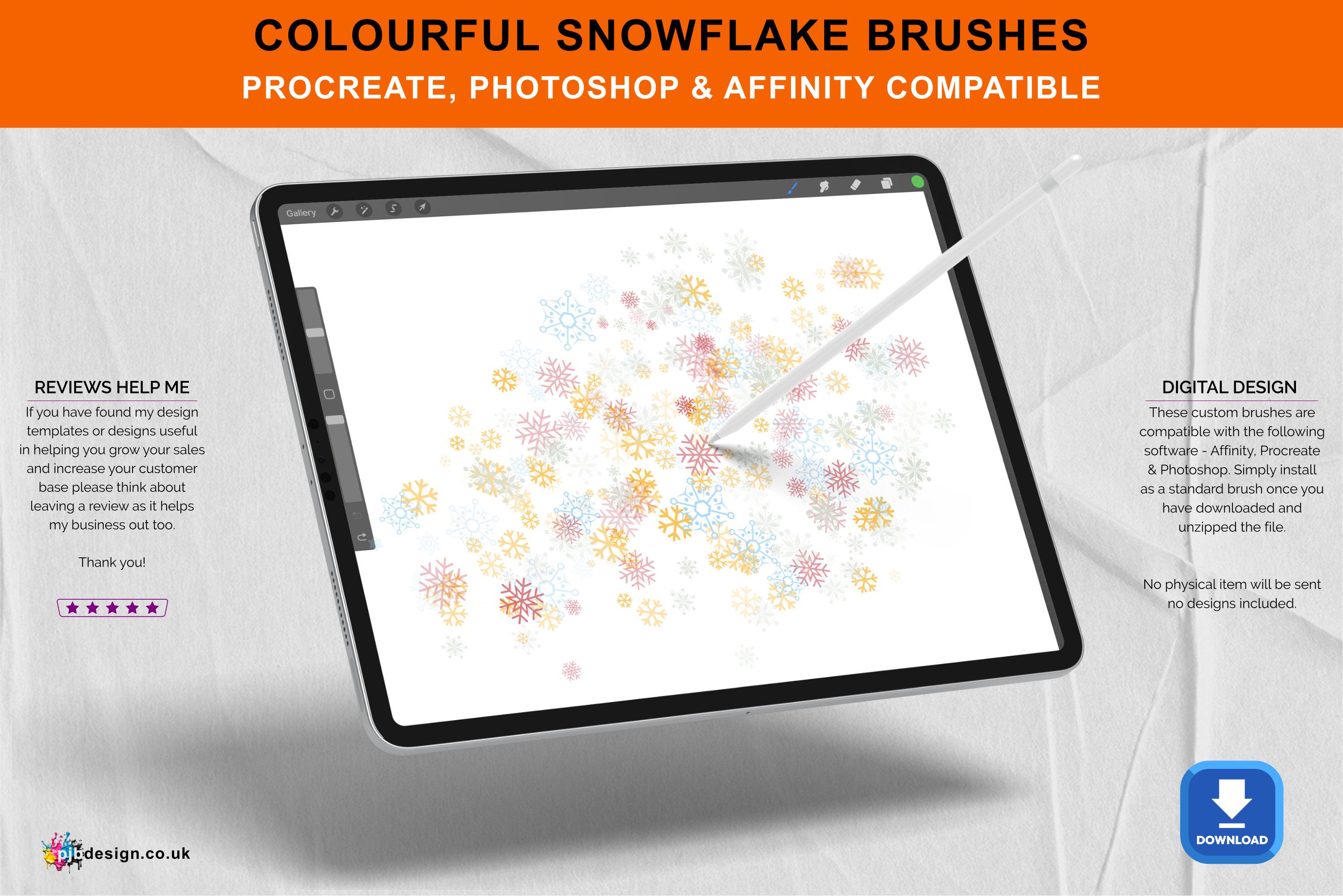 Digital Art 4 x Snowflake Brushes Add Overlays to Your Sublimation or Print Designs -Procreate, Photoshop, Affinity Photo