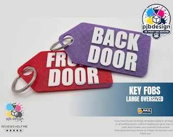 Front Door & Back Door Pair of Large Keyring Set / Vision Impaired, Blind and Dementia Friendly - 3D Printed Gift Item