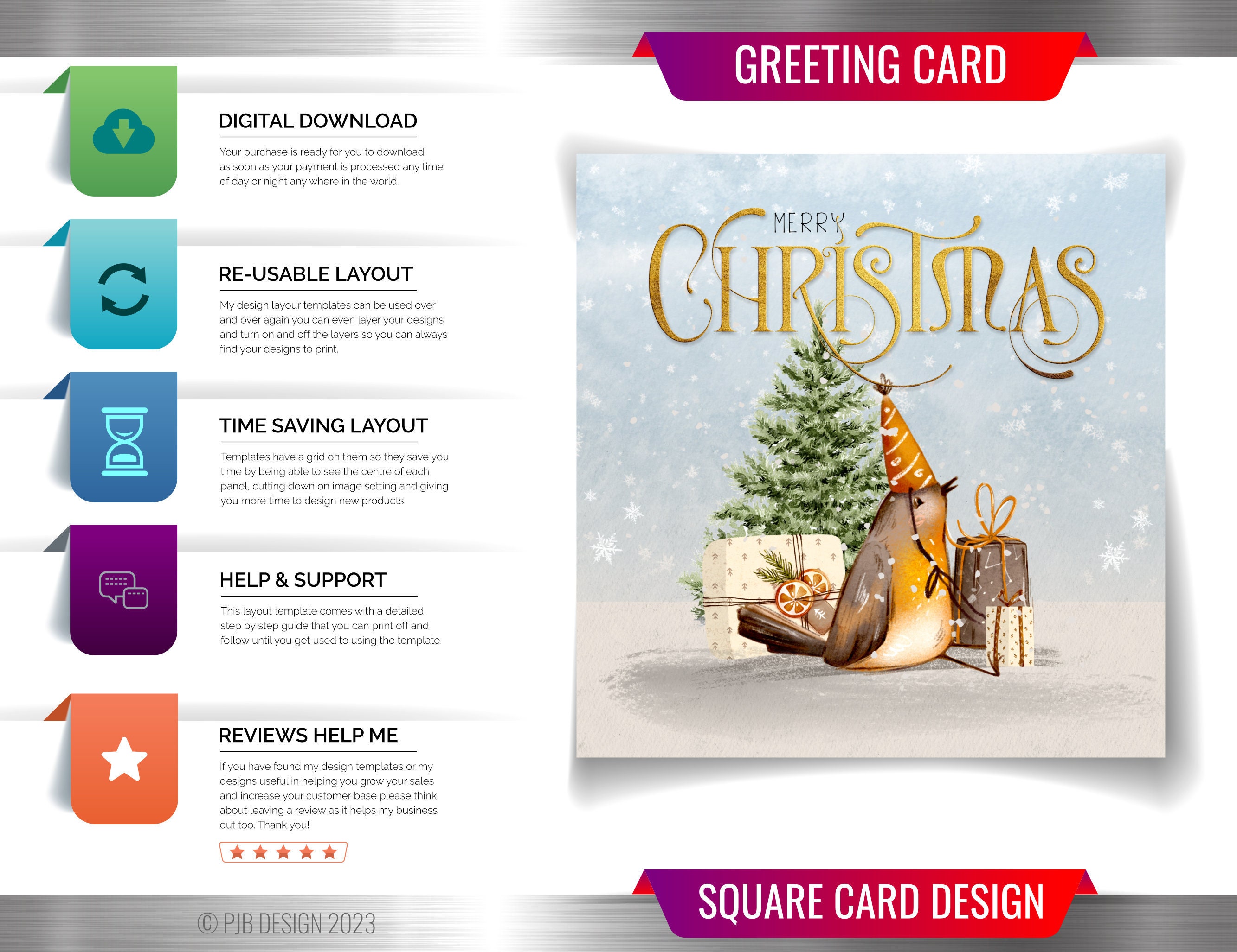 Festive Robin Christmas Card Digital Design Fixed Gold Text photo
