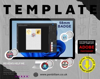 Photoshop 58mm Button Pin Badge Design & Layout Template - Photoshop Smart Objects PSD