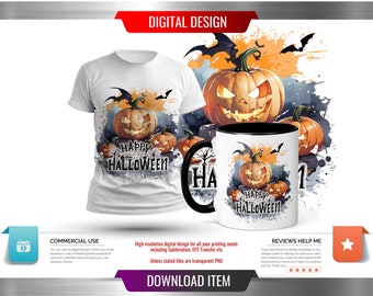 Halloween Jack-O-Lantern Spooky Multi Use Digital Design - Sublimation / Transfer Ready Halloween PNG with Commercial Use
