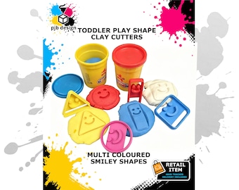 Smiley Face Shapes Playtime Clay / Dough Cutter Set Maker Toddler Primary Colours Play Shapes, 3D Printed