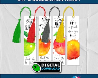 Teacher Bookmark Sublimation Design: Apple Theme (Digital Download)