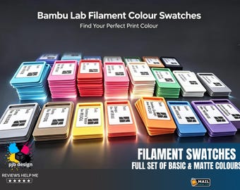 Bambu Lab Filament Library Swatches for Basic & Matte Filaments - 58 Colour Tabs In Total