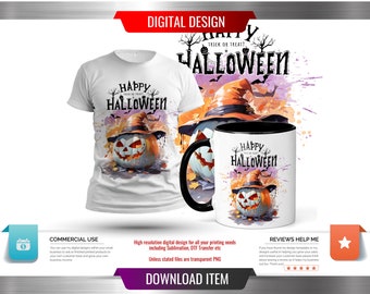 Halloween Jack-O-Lantern Spooky Multi Use Digital Design - Sublimation / Transfer Ready Halloween PNG with Commercial Use