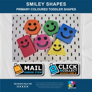 Smiley Face Shapes Set: Maker Toddler Primary Colours Learning Toy, Free Standing 3D Printed