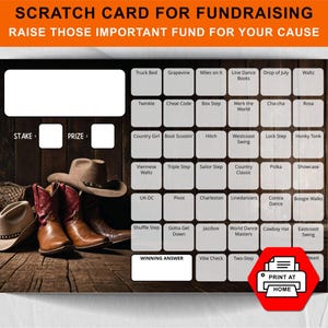 Carta da grattare Line Dancing per la raccolta fondi della scuola/pub/Nome del cane da grattare e rivelare/Prodotti per la raccolta fondi con carta da grattare - Stampa a casa