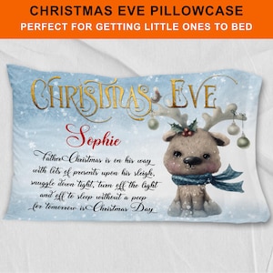 Funda de almohada de Nochebuena Lindo reno y mi diseño digital de sublimación de verso original - JPEG de 600 ppp con espacio para nombres - Uso comercial