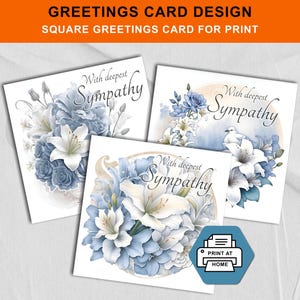 Paquete de 3 tarjetas de condolencias por duelo con diferentes textos fijos / Tarjeta de condolencias cuadrada / Uso múltiple / Uso comercial