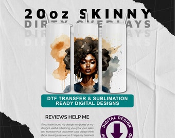 Black Woman Ink Splatter 20oz Skinny Straight Print Design  - Skinny Tumbler Background - Commercial Use Design