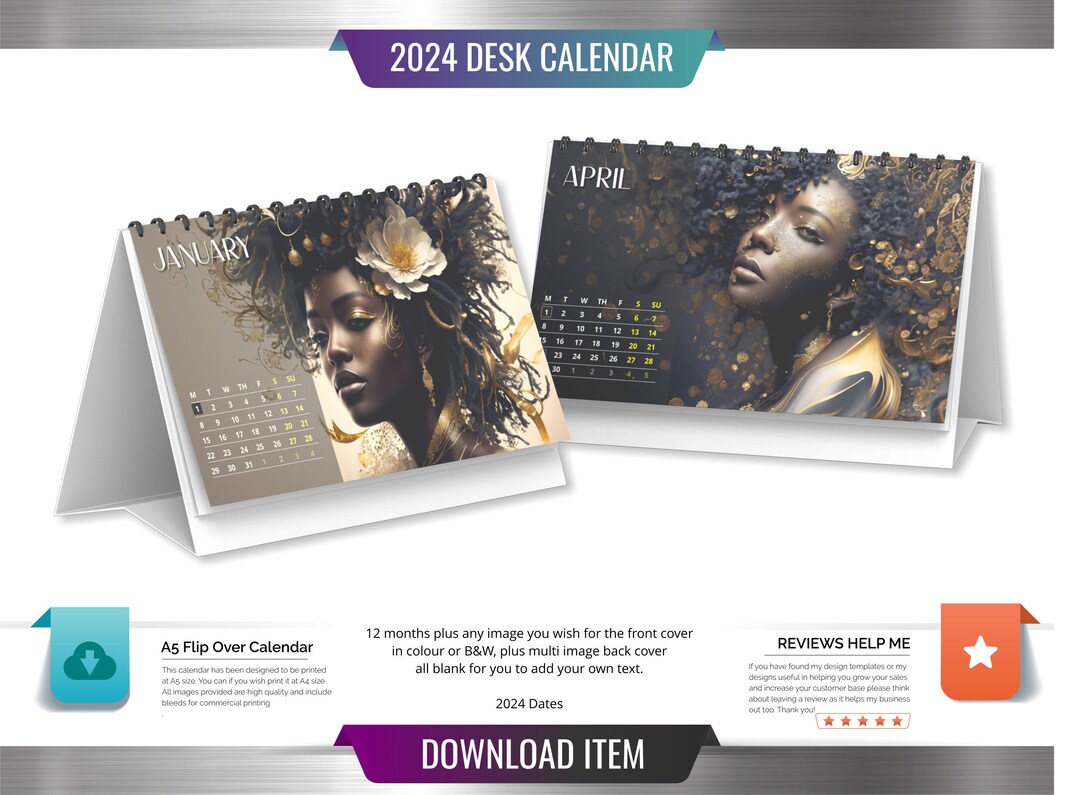 Black Women 2024 Desk Calendar UK Bank Holidays / A5 Digital Etsy