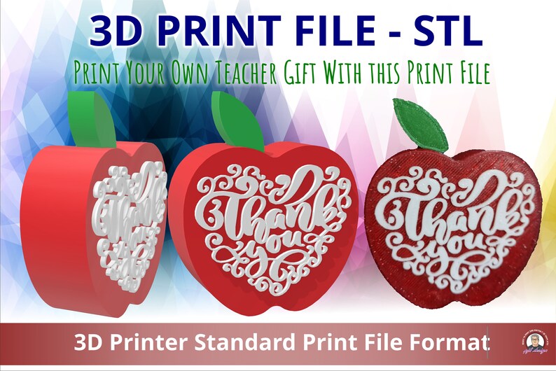 STL Teacher Red Apple Thank You Gift 3D Printed Gift 3D Etsy