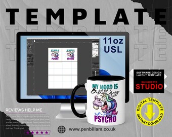 Mug Design Template Layout for US Letter Silhouette Studio - Perfect Layout Tool Create Your Mug Wraps Ceramic Mugs - 11oz Layout US Letter