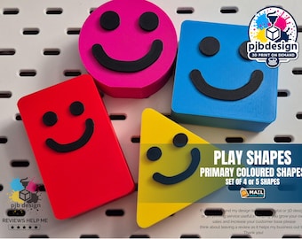 Smiley Face Shapes Set: Maker Toddler Primary Colours Learning Toy, Free Standing 3D Printed