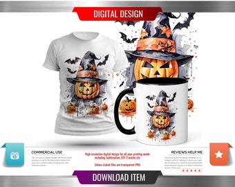 Halloween Jack-O-Lantern Spooky Textless Multi Use Digital Design - Sublimation / Transfer Ready Halloween PNG with Commercial Use