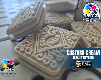 Custard Cream Biscuit Keyring: Biscuit Lovers Gift Secret Santa 3D Printed Foodie Gift