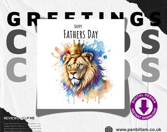 Lion Design Fathers Day Square Card / Multiuse Design - Transparent PNG Cards For Dad - Commercial Use