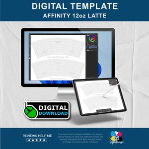 Affinity 12oz Latte Mug Design Layout Template: Affinity Studio Alignment Grid DTF Transfer & Sublimation (Digital Download)